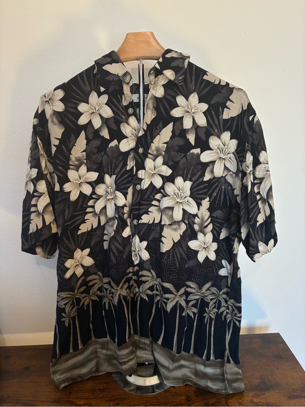 Pierre Cardin Black and Cream Floral Rayon Shirt